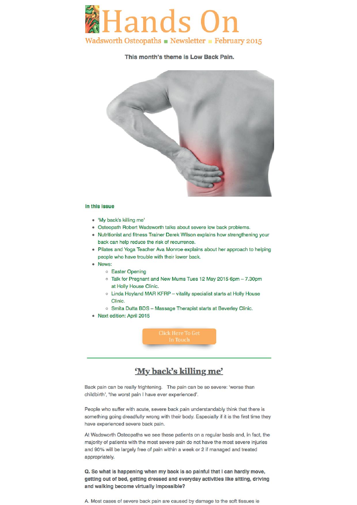 Wadsworth Osteopaths - low back pain newsletter