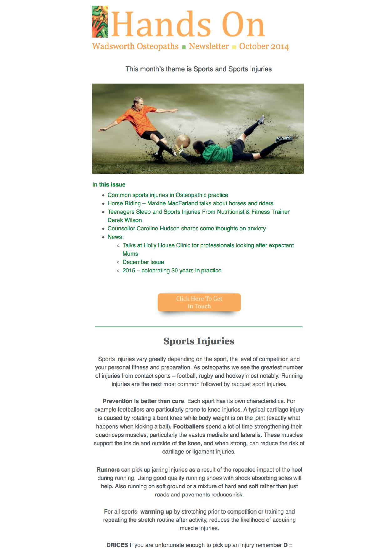 Wadsworth Osteopaths - sports injuries newsletter
